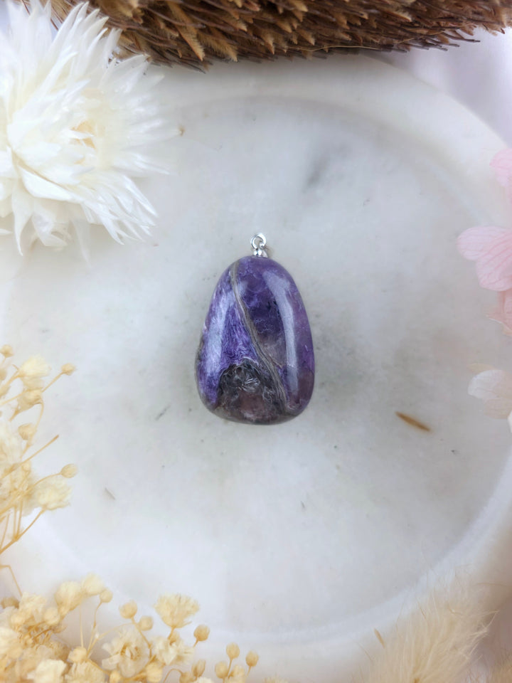Charoite Tumbled Silver Pendant