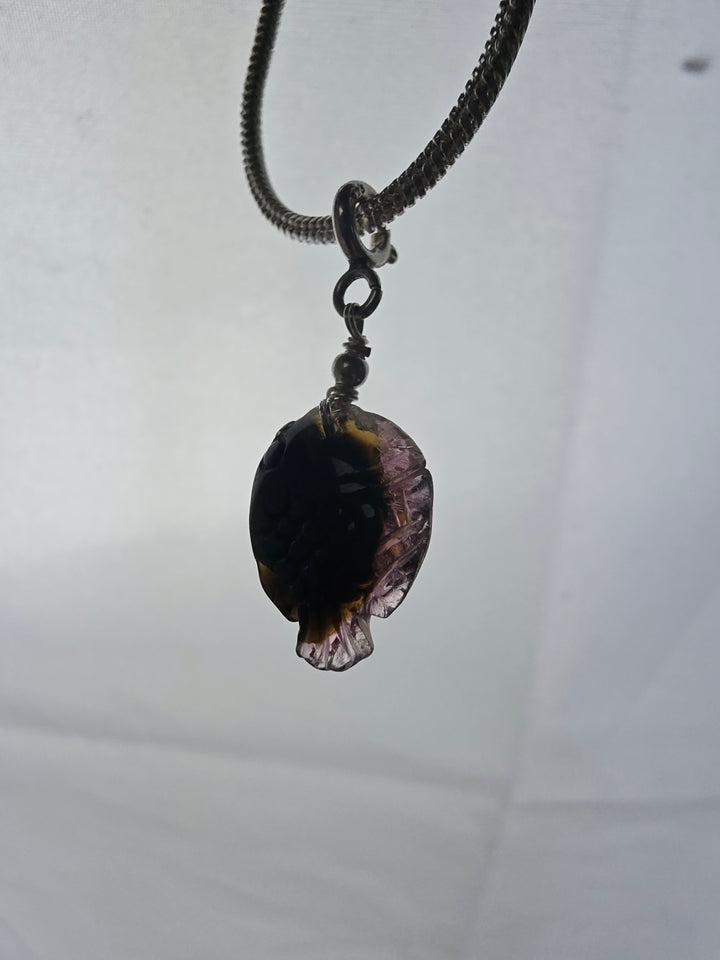 Pink & Black Tourmaline Fish Silver Pendant/Charm — Flow & Flourish