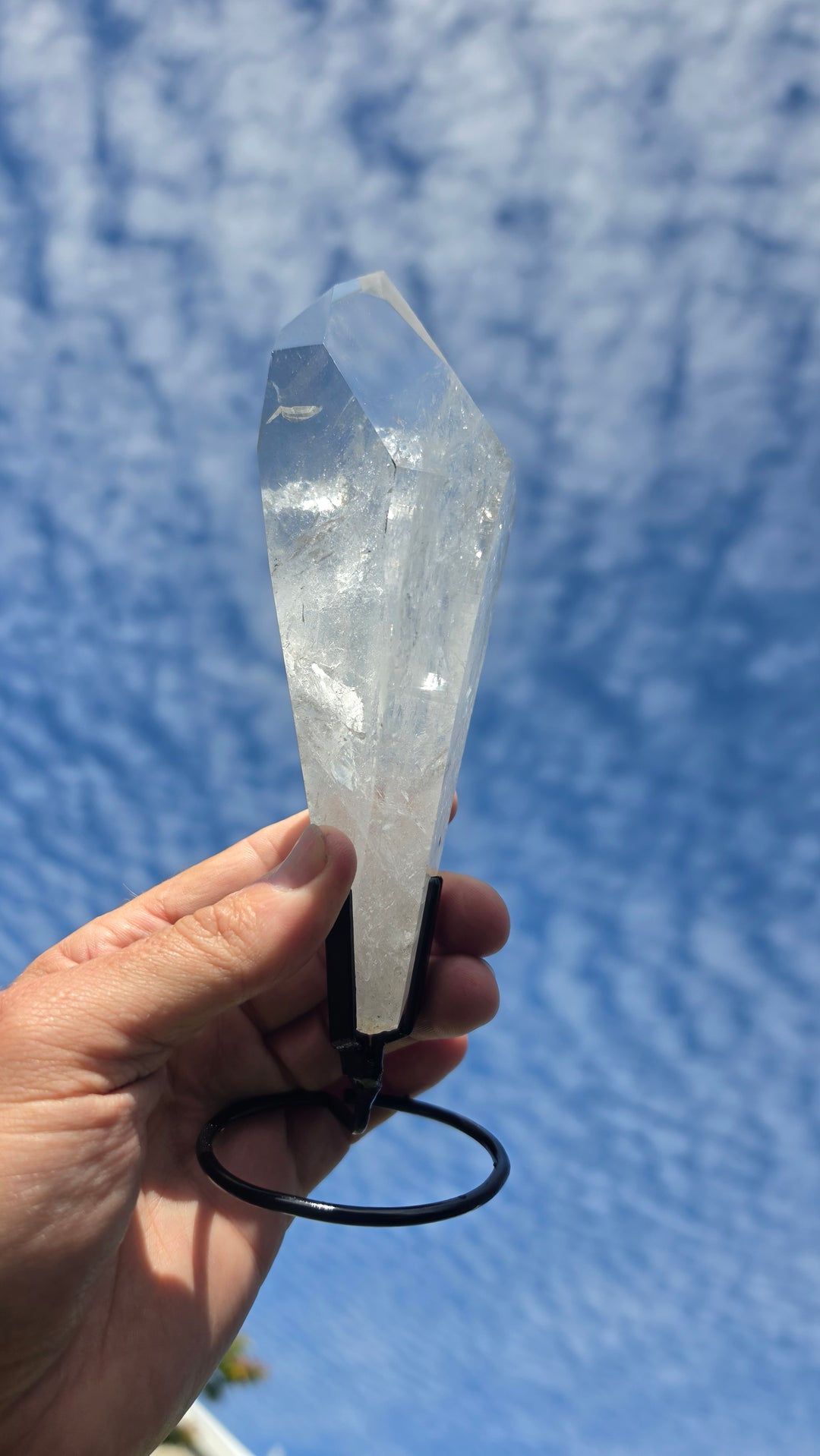 Lemurian Seed with Black Chlorite Phantom Quartz with Metal Stand