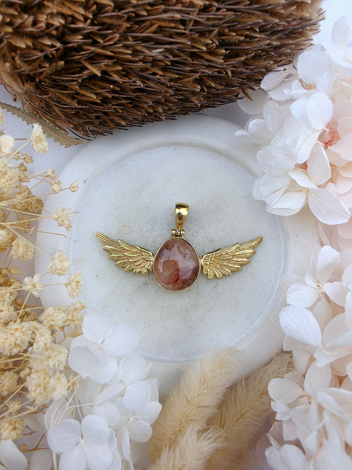 Fire Quartz Anahata Brass Pendant
