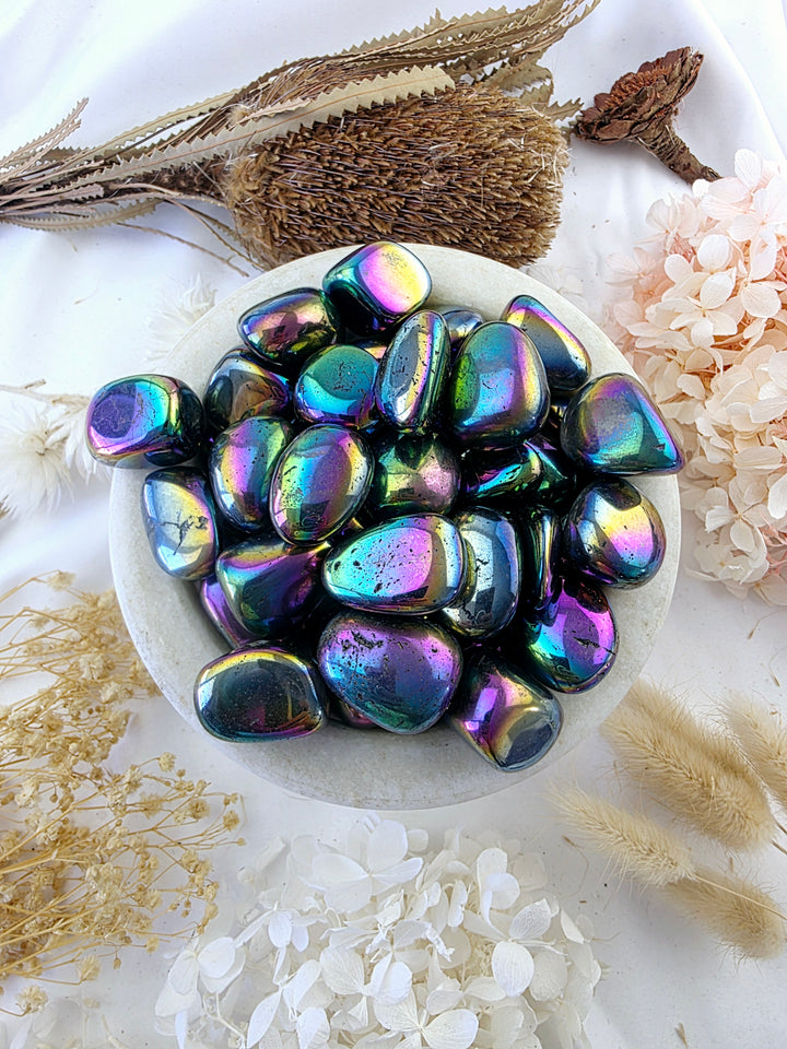 Rainbow Aura Tumbled Stone