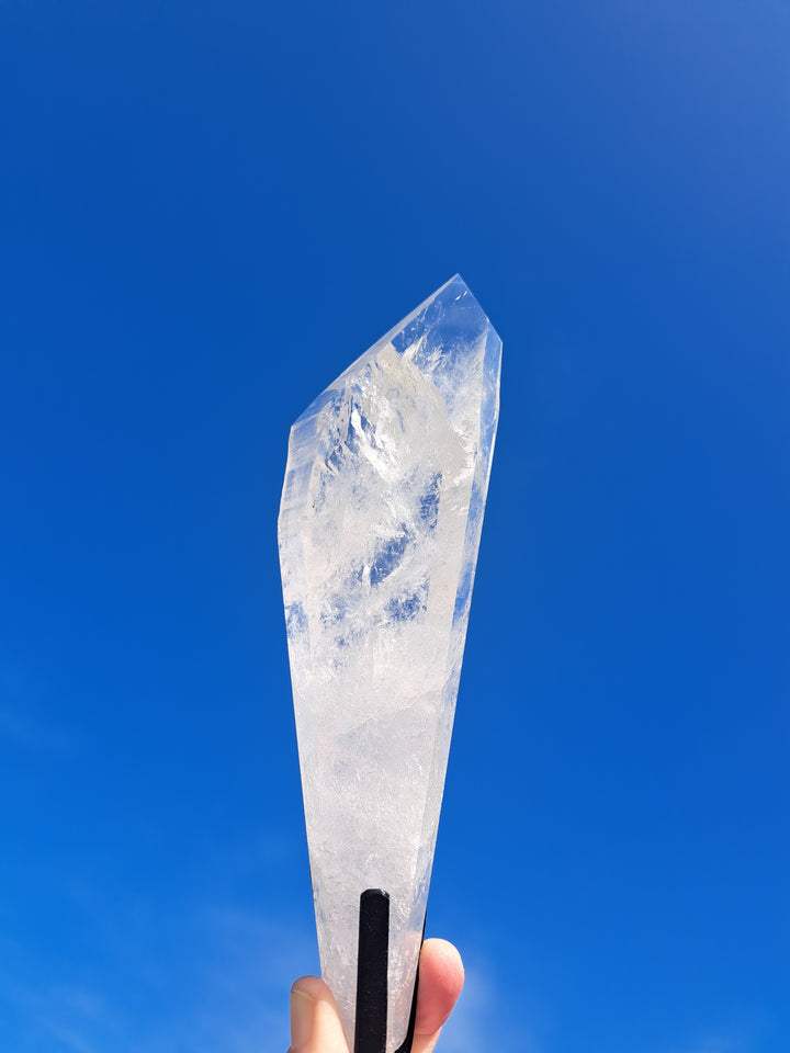 Lemurian Seed Laser Quartz In Metal Stand