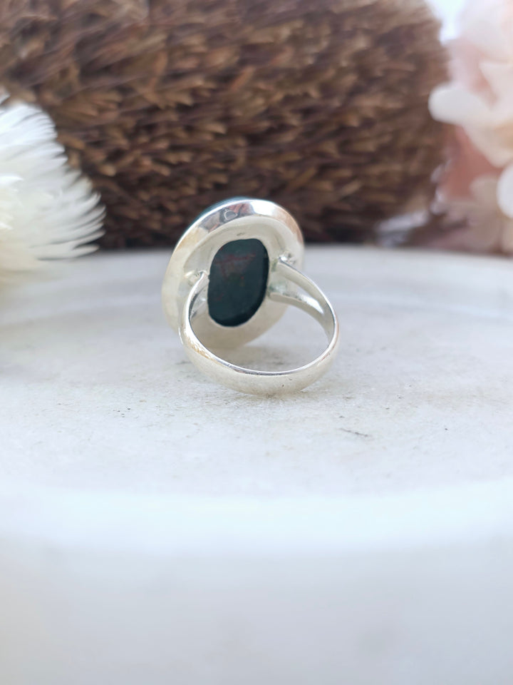 Bloodstone Jasper Silver Ring - Size 8