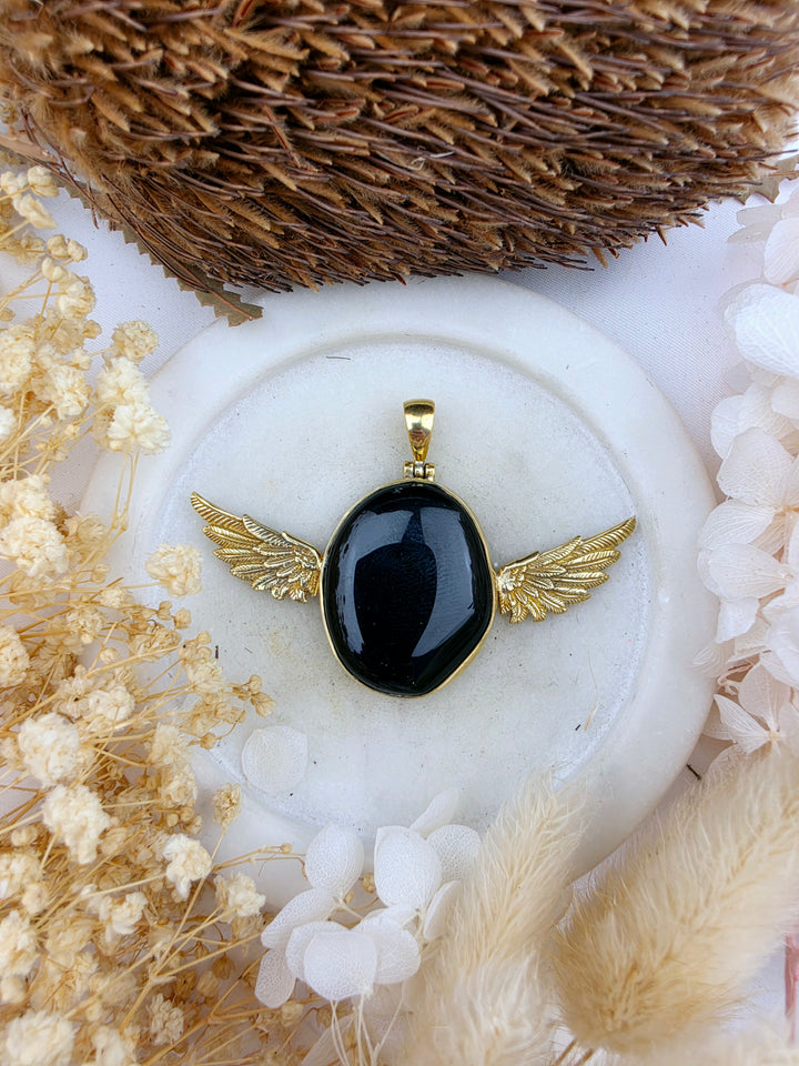 Black Obsidian Anahata Brass Pendant