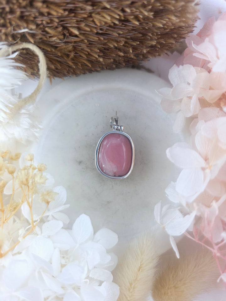 Pink Opal Tumbled Silver Pendant