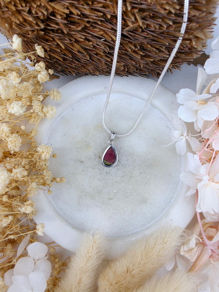 Watermelon Tourmaline Silver Pendant