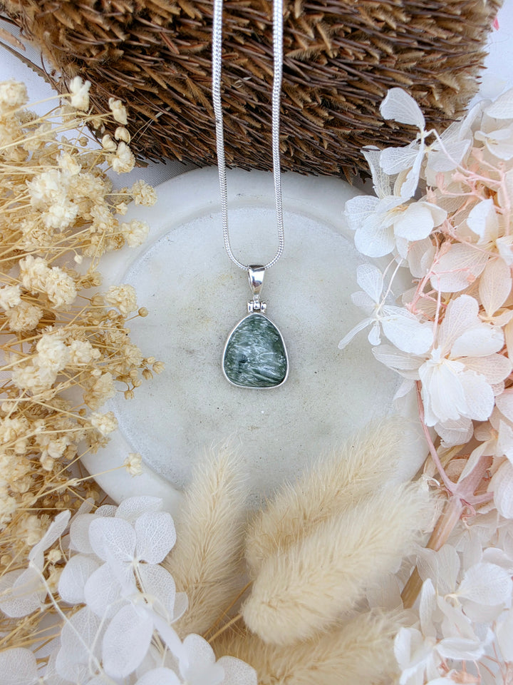 Seraphinite Tear Drop Silver Pendant