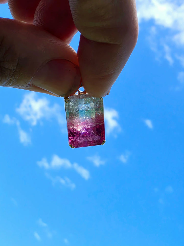 Pink & Green Bi-Coloured Tourmaline Pendant - 18k Solid Gold
