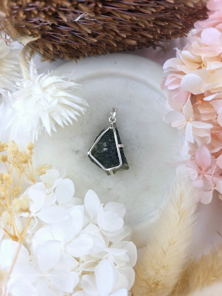 Moldavite Silver Pendant
