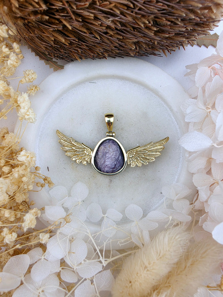 Charoite Anahata Brass Pendant