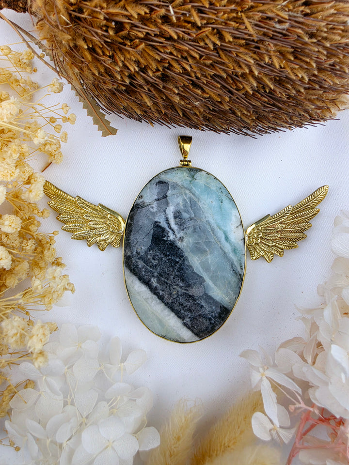 Amazonite Large Anahata Brass Pendant