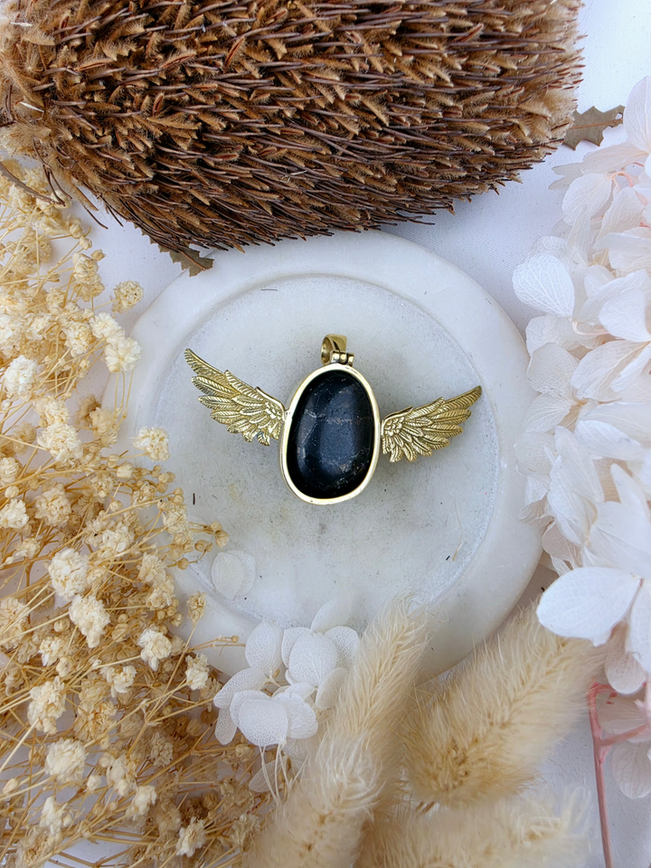 Shungite Anahata Brass Pendant