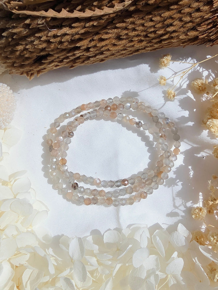 Black and Peach Moonstone Faceted Bracelet - 4mm