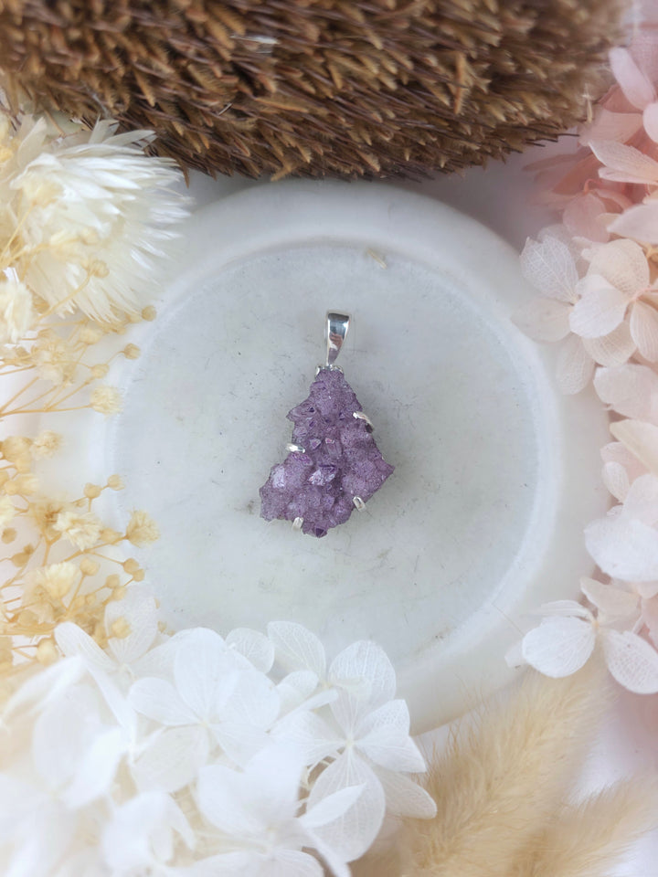 Rose Aura Cluster Silver Pendant