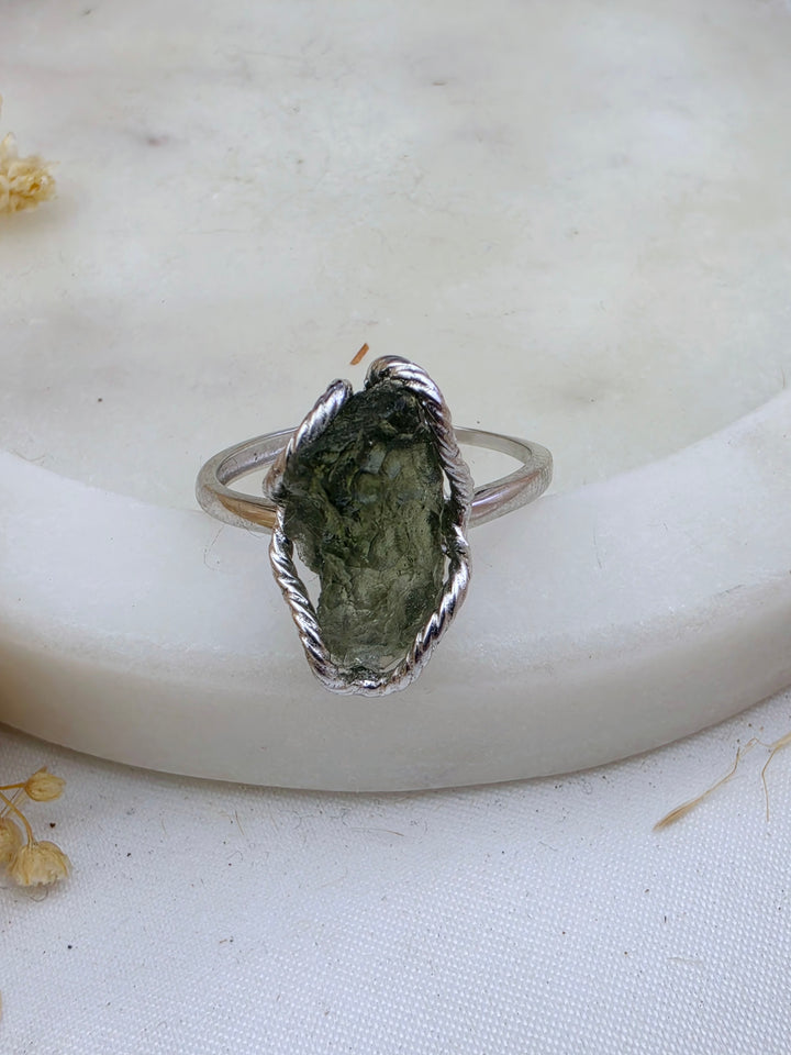 Moldavite Silver Ring - Adjustable