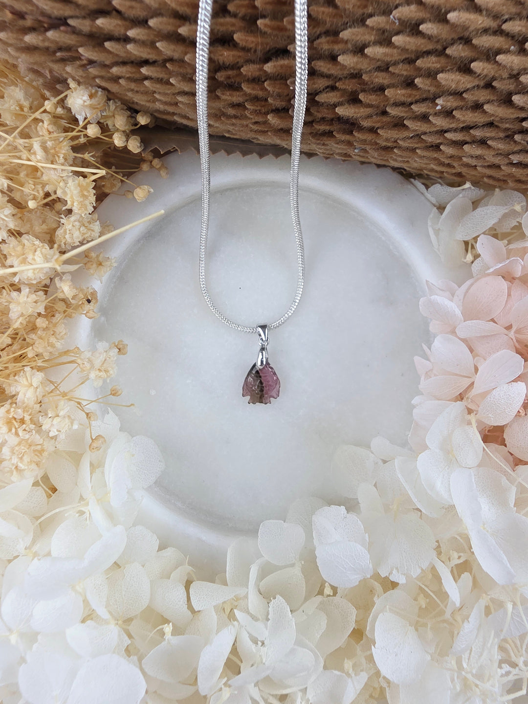 Watermelon Tourmaline Fish Silver Pendant— Flow & Flourish