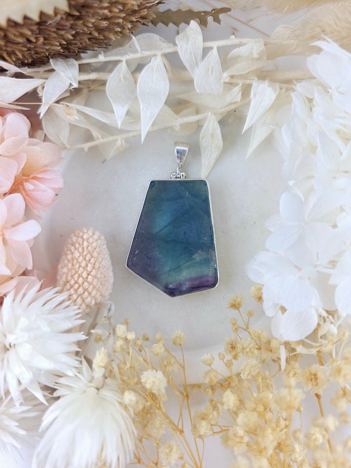 Rainbow Fluorite Silver Pendant