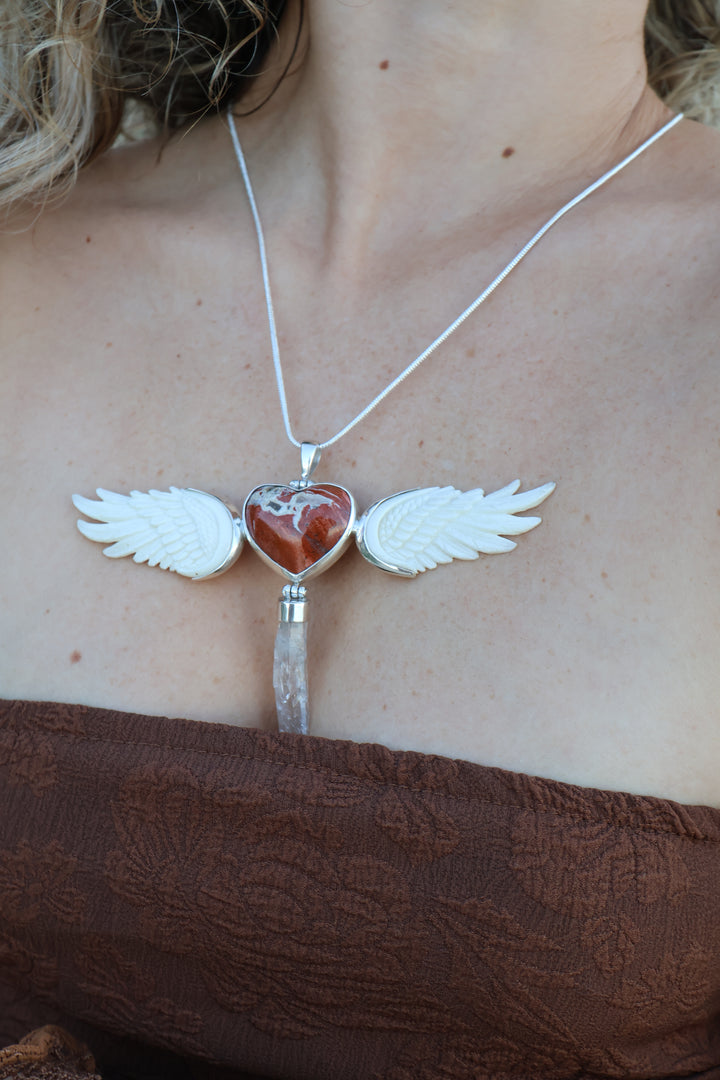 Red Jasper Heart Of The Goddess Wand Silver Pendant