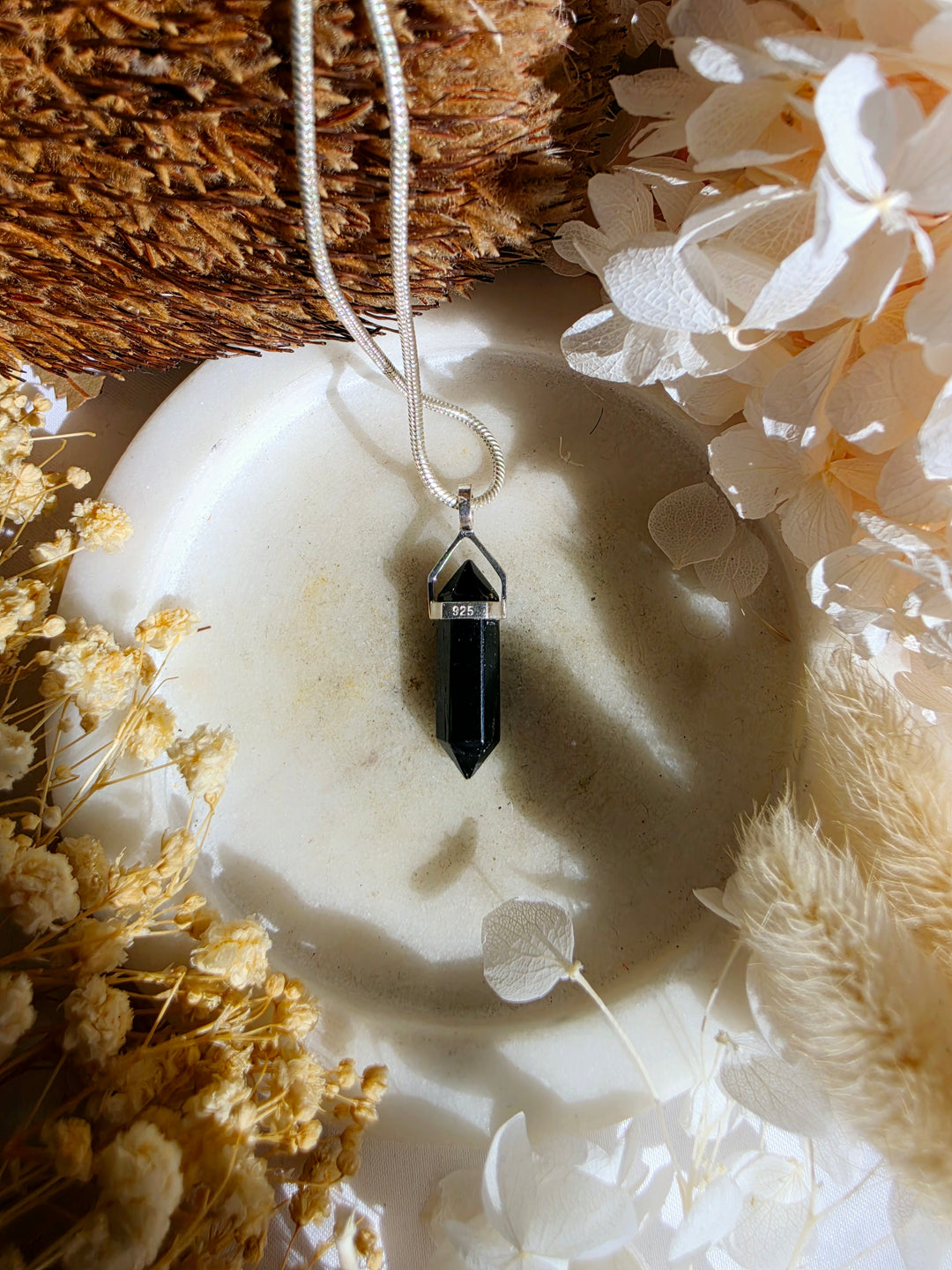 Black Tourmaline Alignment Silver Pendant