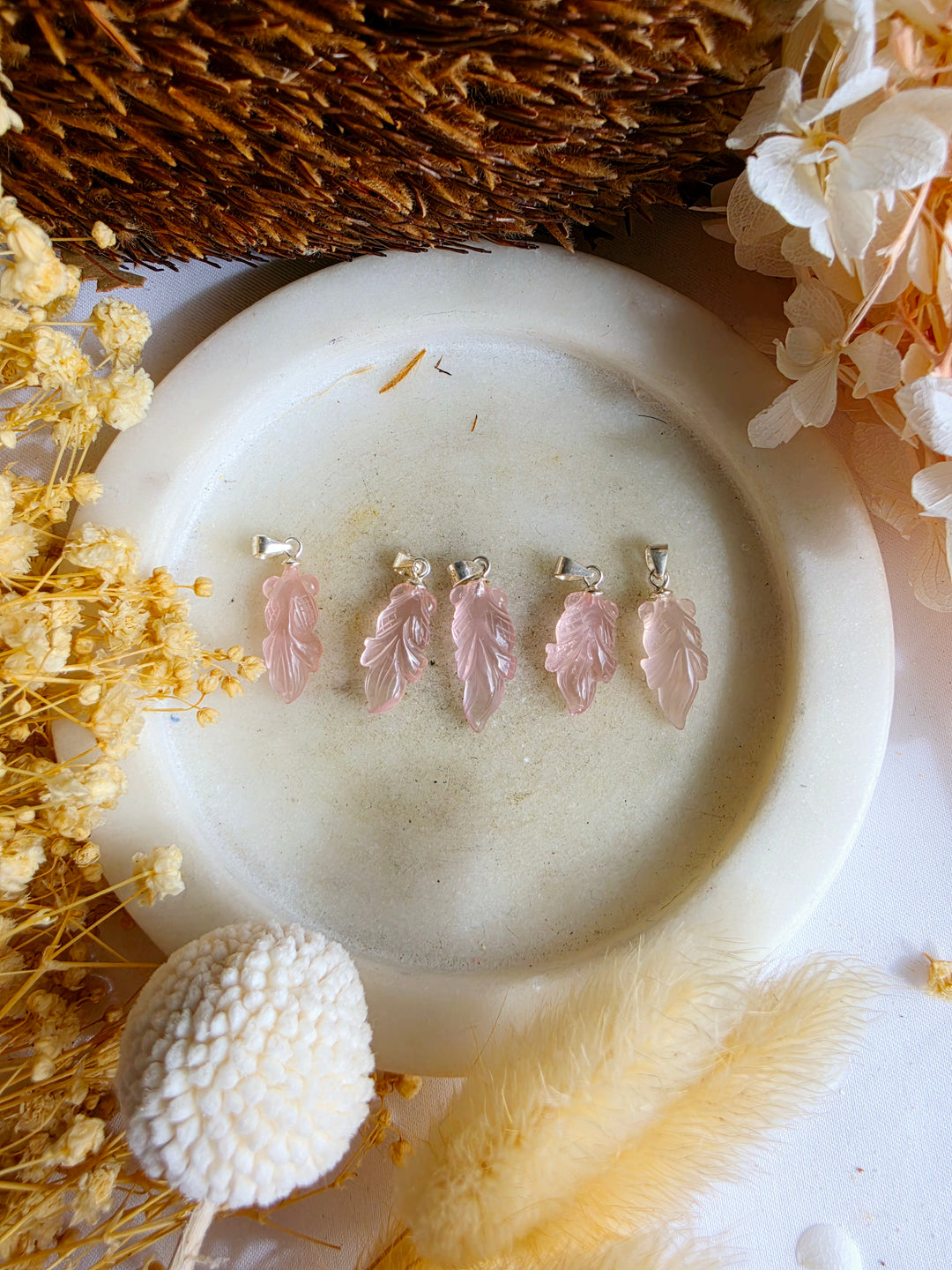 Rose Quartz Koi Silver Pendant
