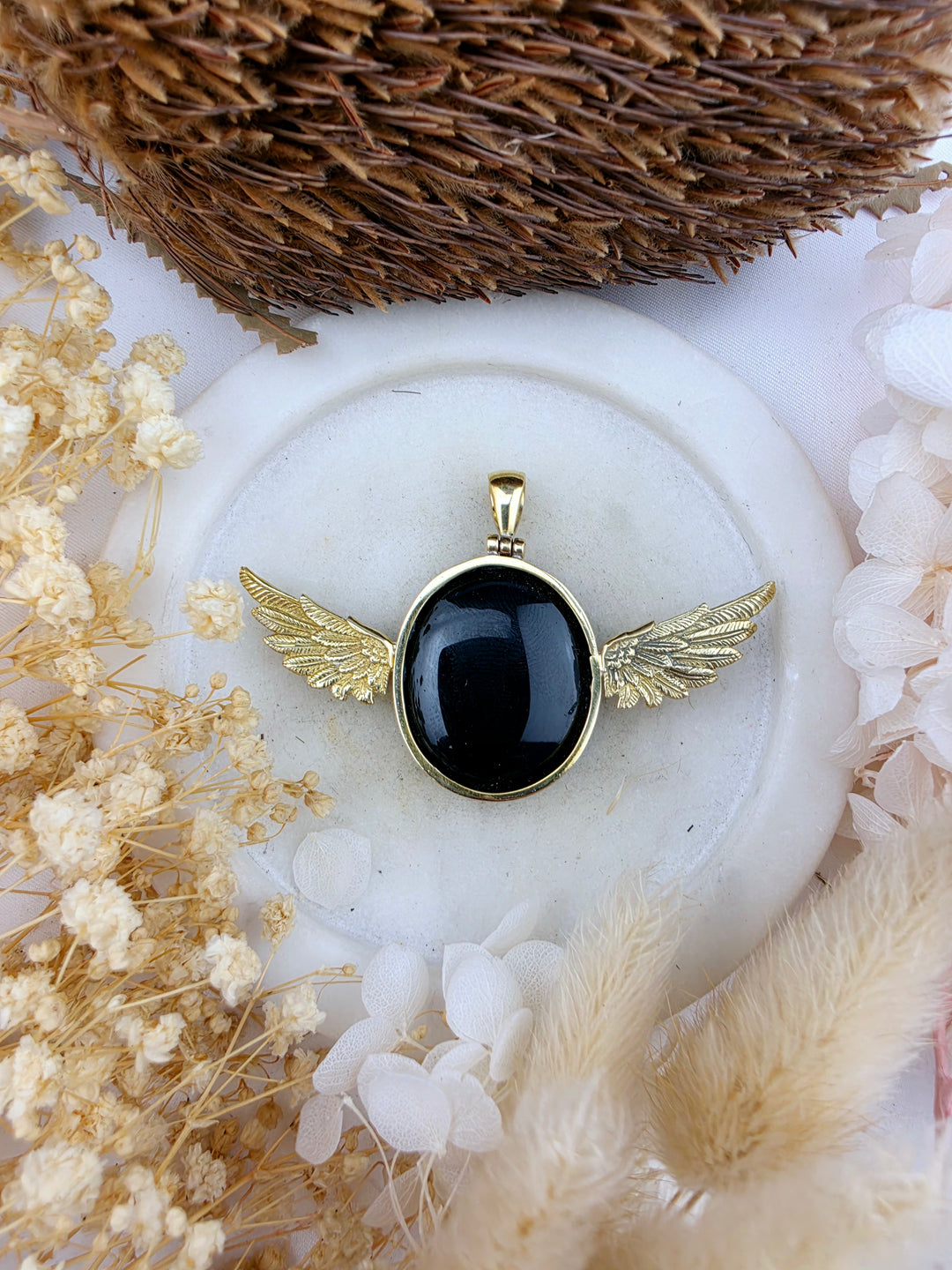 Black Obsidian Anahata Brass Pendant