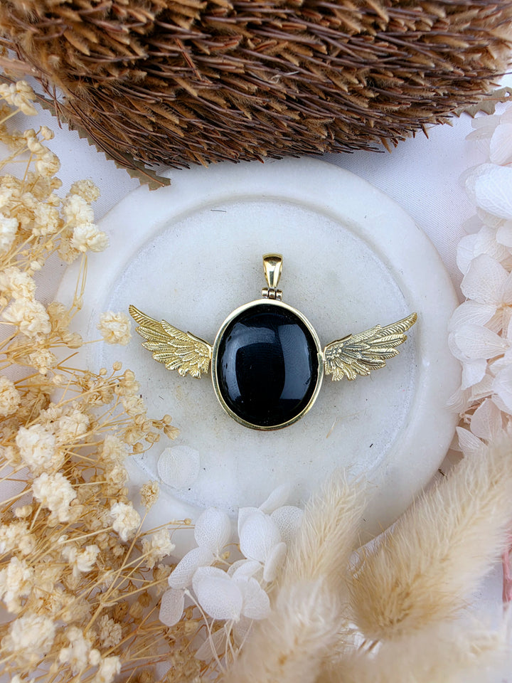 Black Obsidian Anahata Brass Pendant
