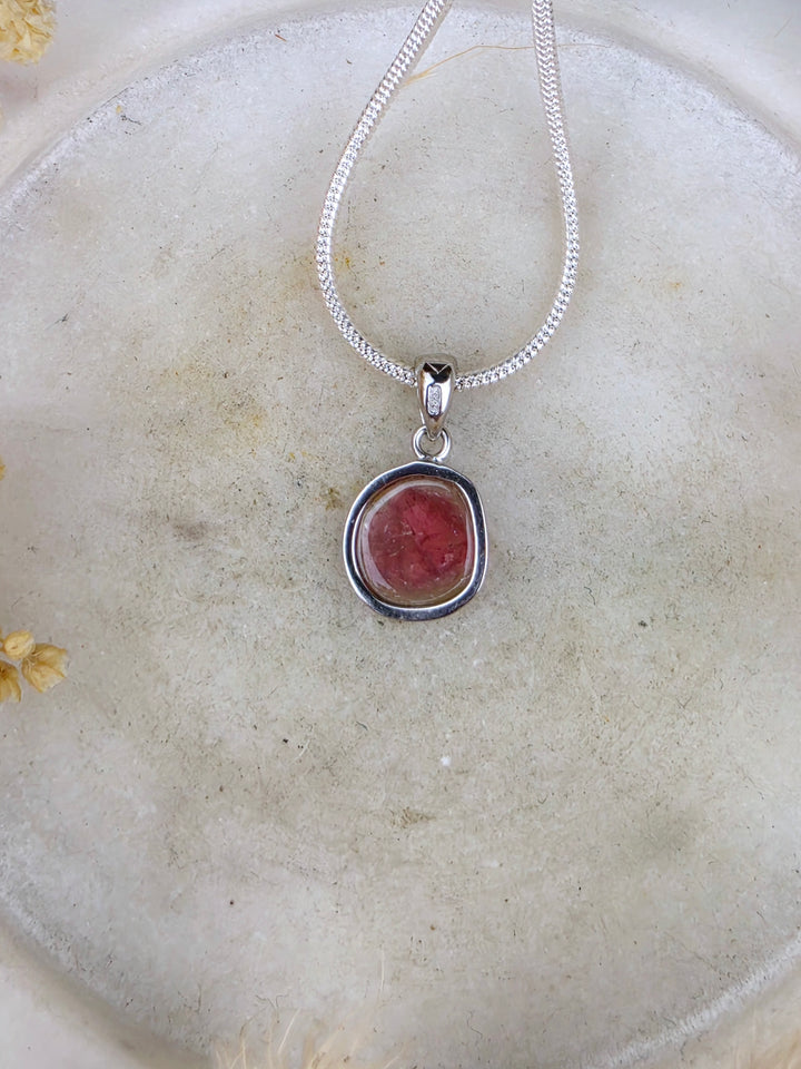 Watermelon Tourmaline Silver Pendant