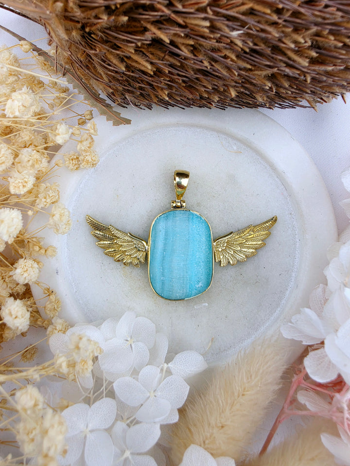 Blue Aragonite Anahata Brass Pendant
