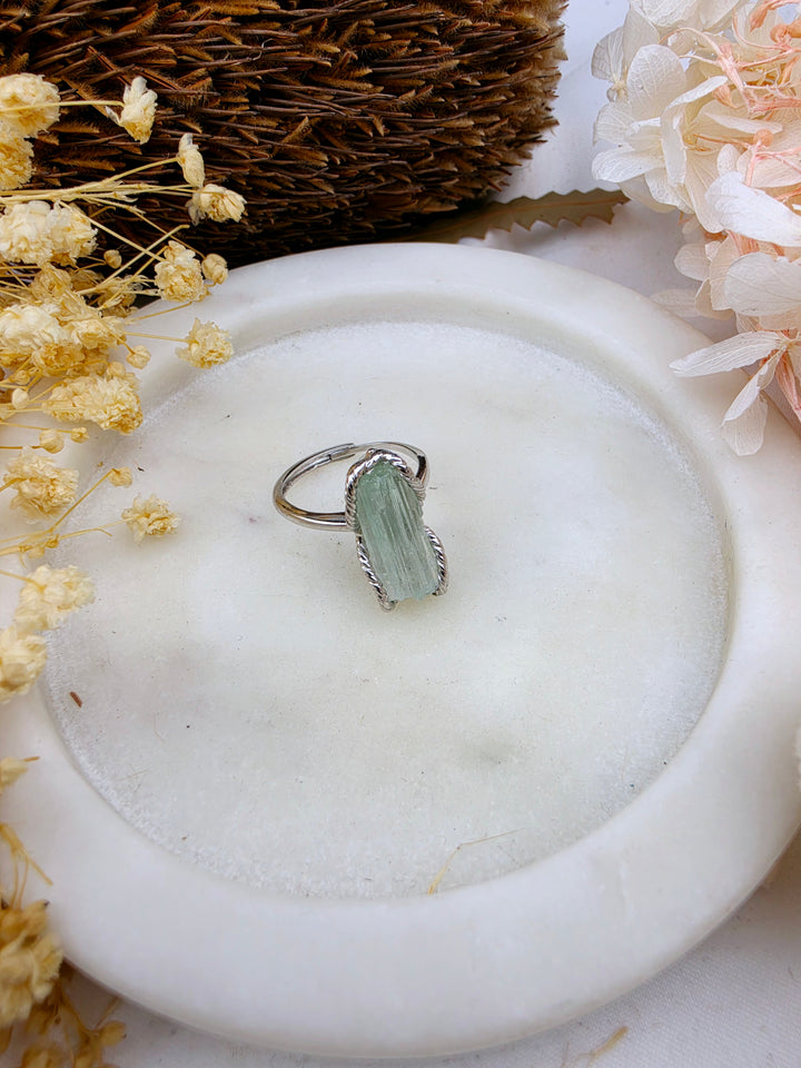 Aquamarine Natural Silver Ring (Adjustable)