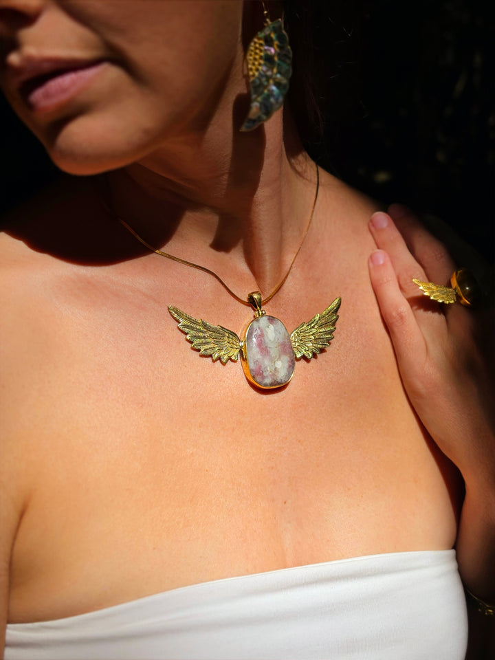 Pink Tourmaline Anahata Brass Pendant