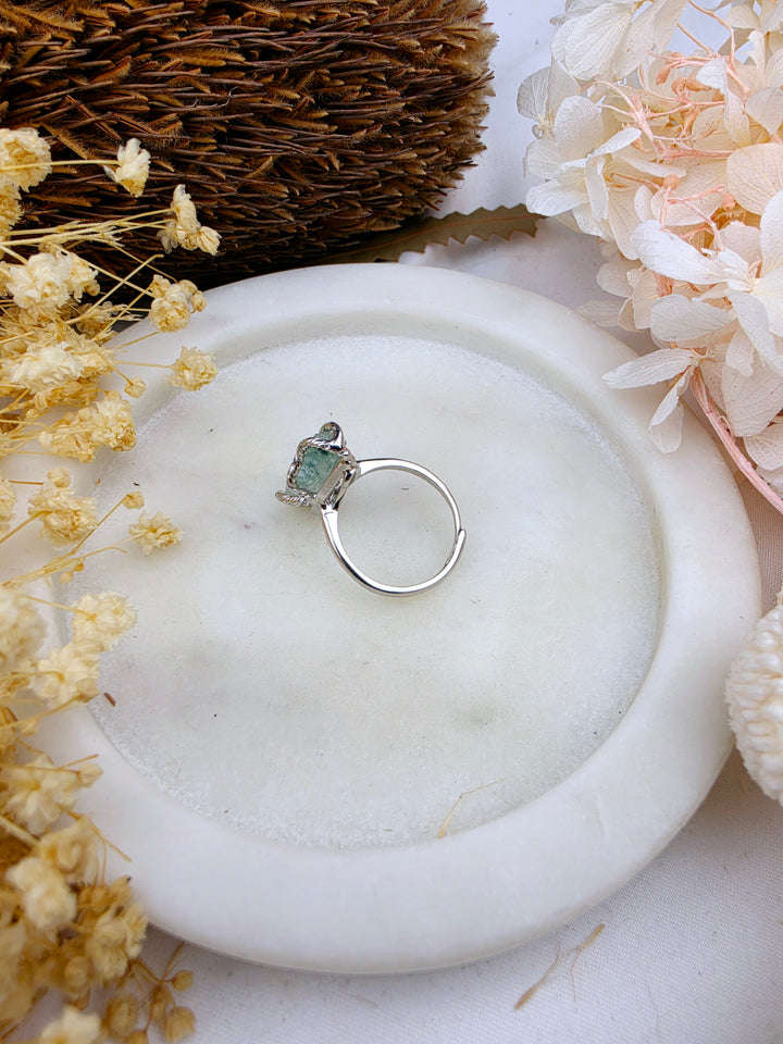 Aquamarine Natural Silver Ring (Adjustable)