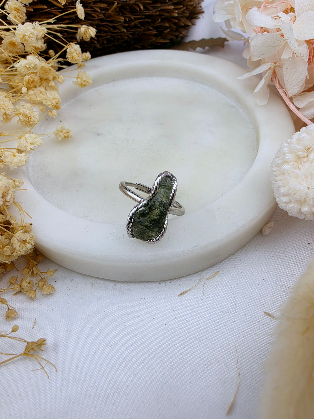 Moldavite Silver Ring - Adjustable