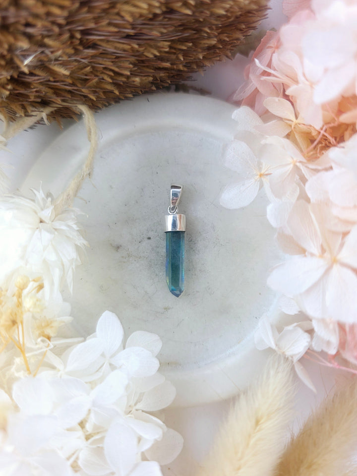 Aqua Aura Silver Pendant