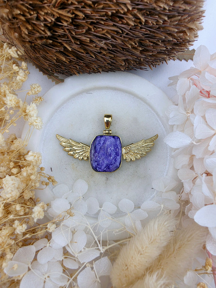 Charoite Anahata Brass Pendant