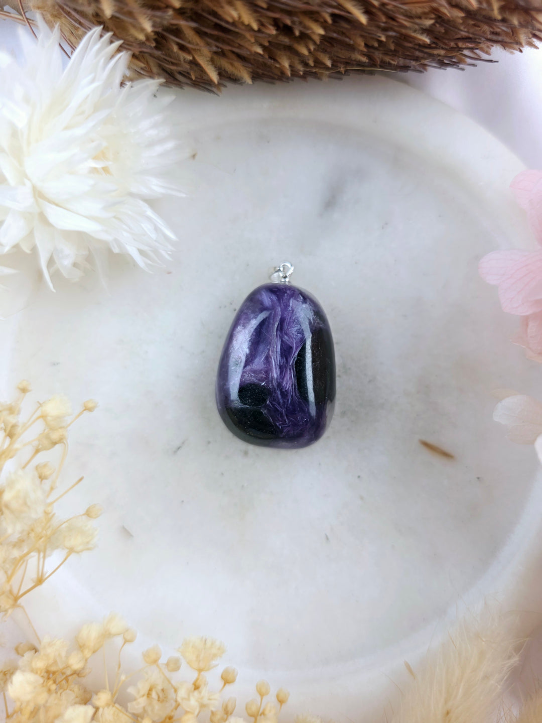 Charoite Tumbled Silver Pendant