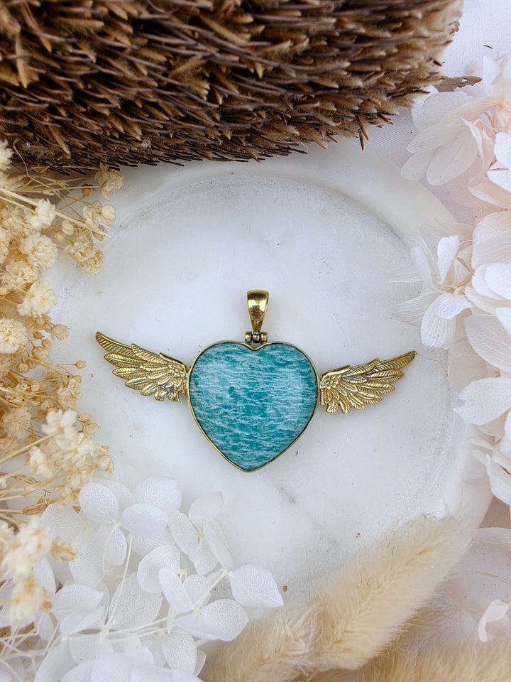 Amazonite Anahata Heart Brass Pendant