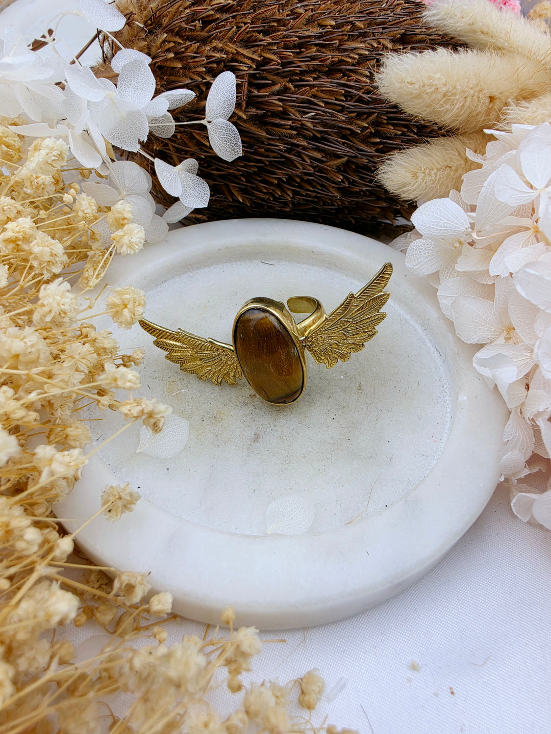 Tigers Eye Anahata Brass Ring