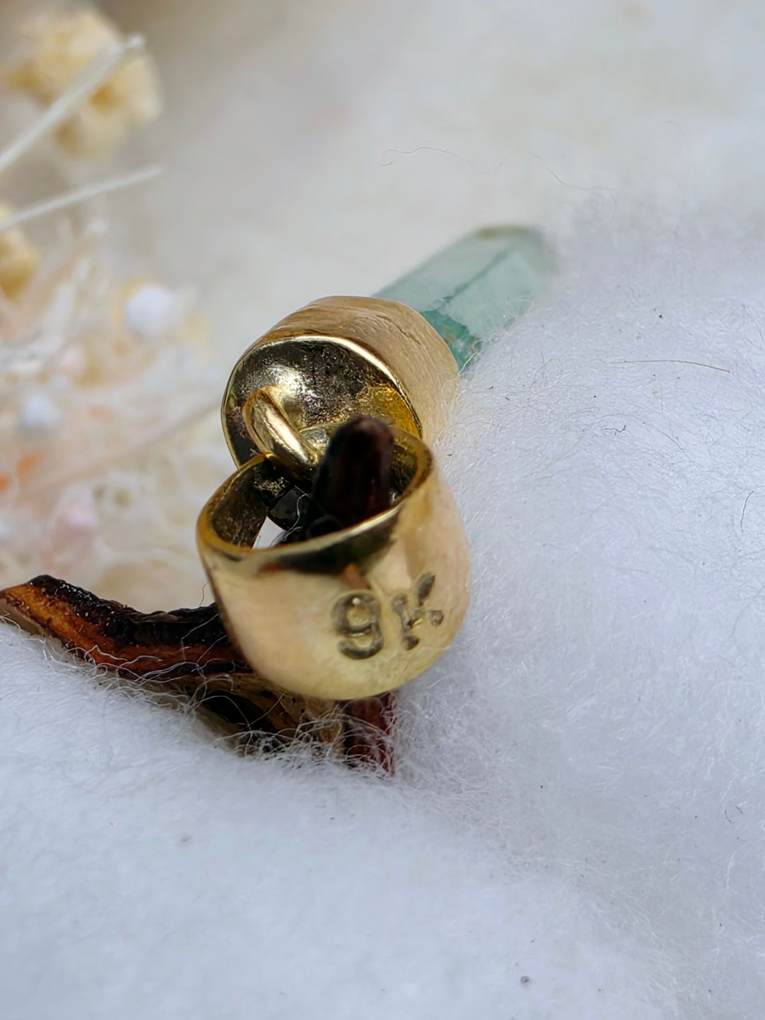 Natural Raw Emerald Pendant – 9K Solid Gold