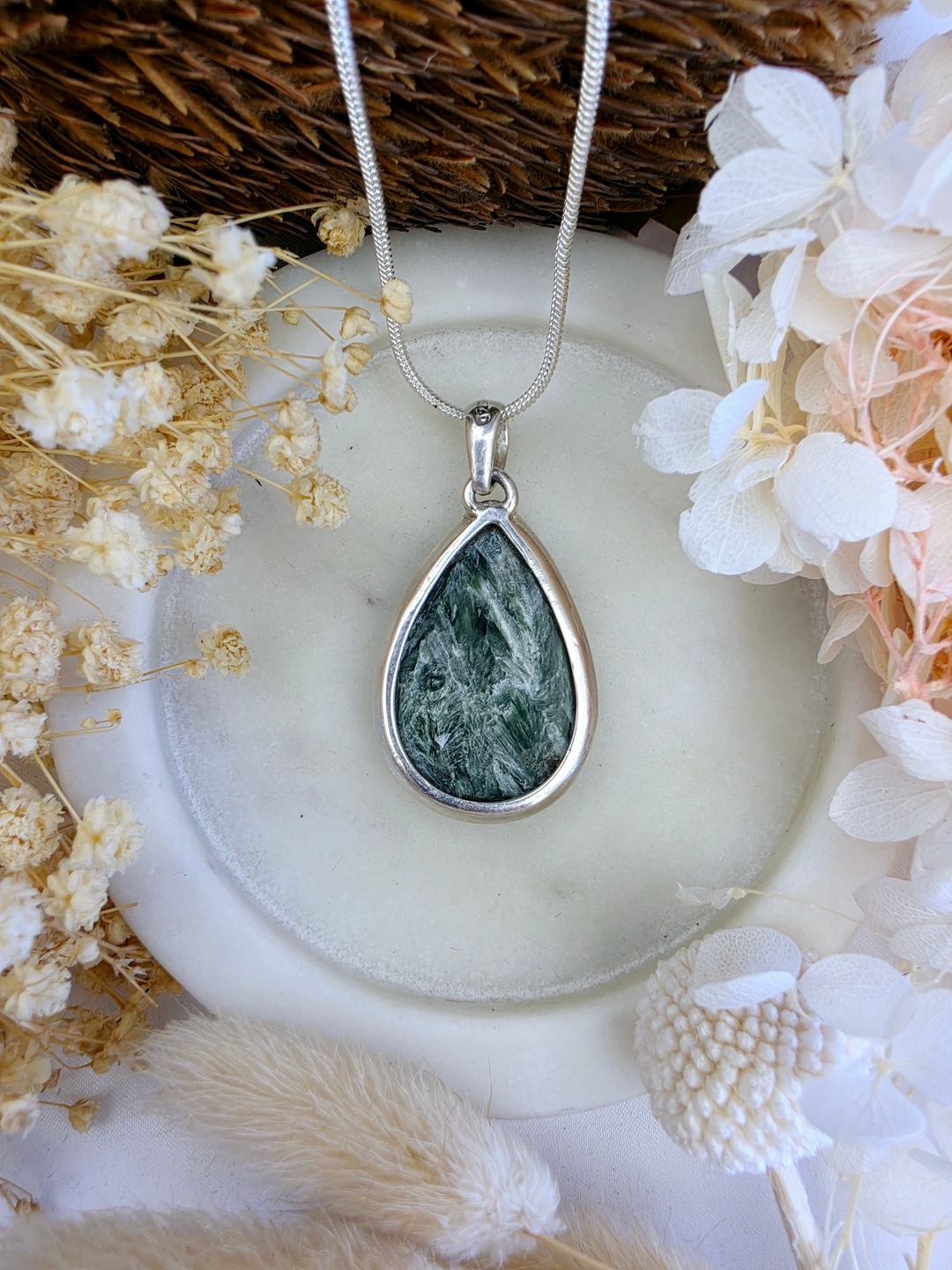 Seraphinite Tear Drop Silver Pendant