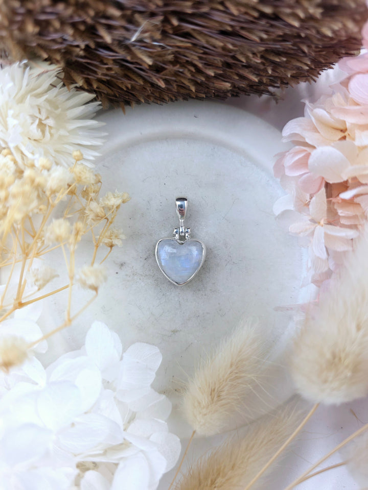Rainbow Moonstone Heart Silver Pendant
