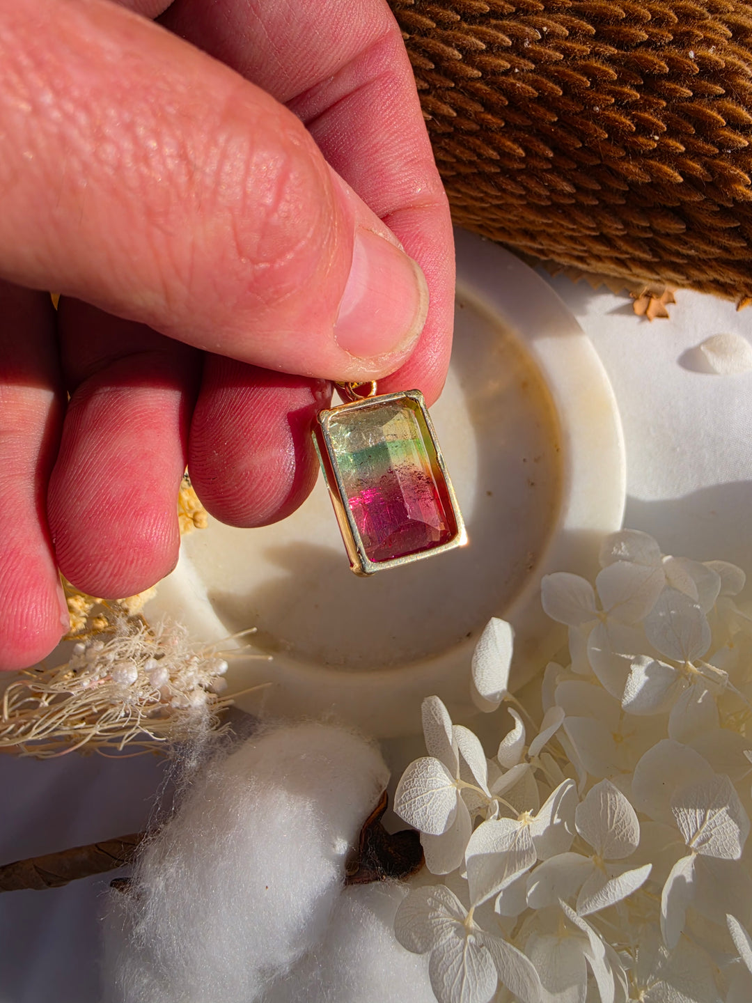 Pink & Green Bi-Coloured Tourmaline Pendant - 18k Solid Gold