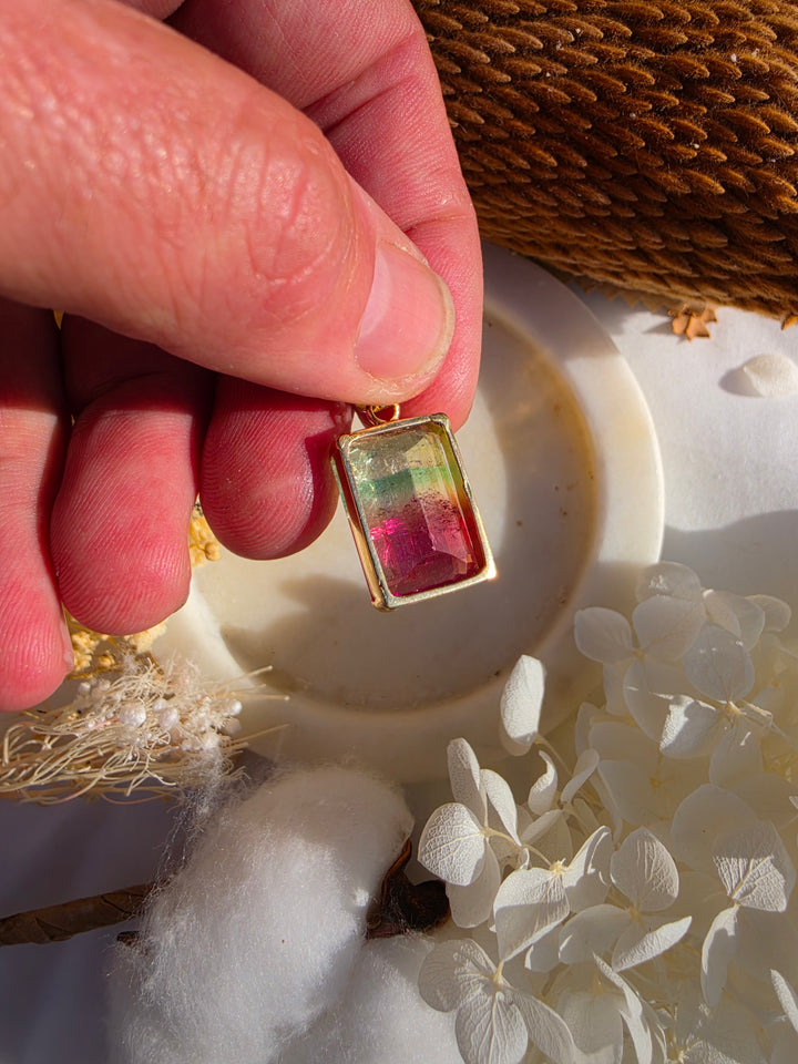 Pink & Green Bi-Coloured Tourmaline Pendant - 18k Solid Gold