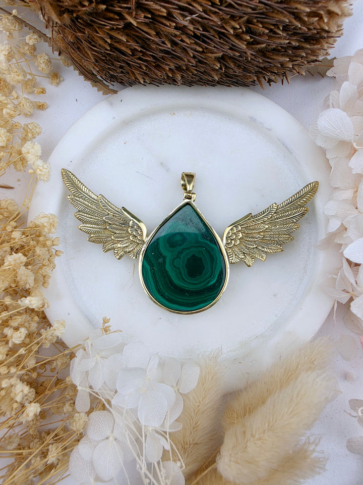 Malachite Anahata Brass Pendant