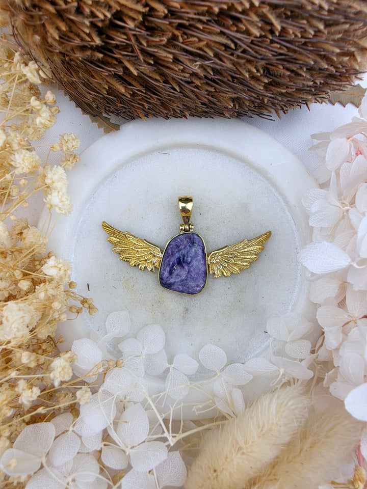 Charoite Anahata Brass Pendant