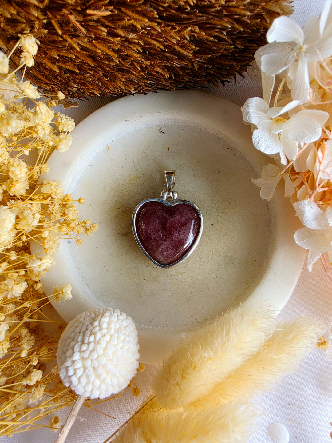 Strawberry Quartz Heart Silver Pendant