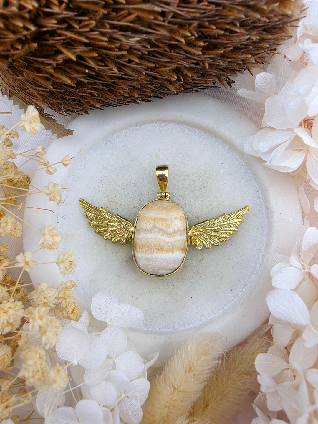 Orange Calcite Anahata Brass Pendant