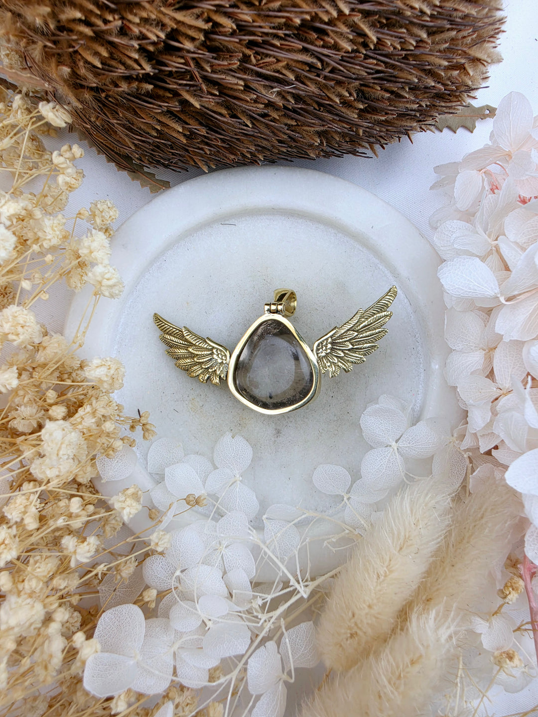Smoky Quartz Anahata Brass Pendant
