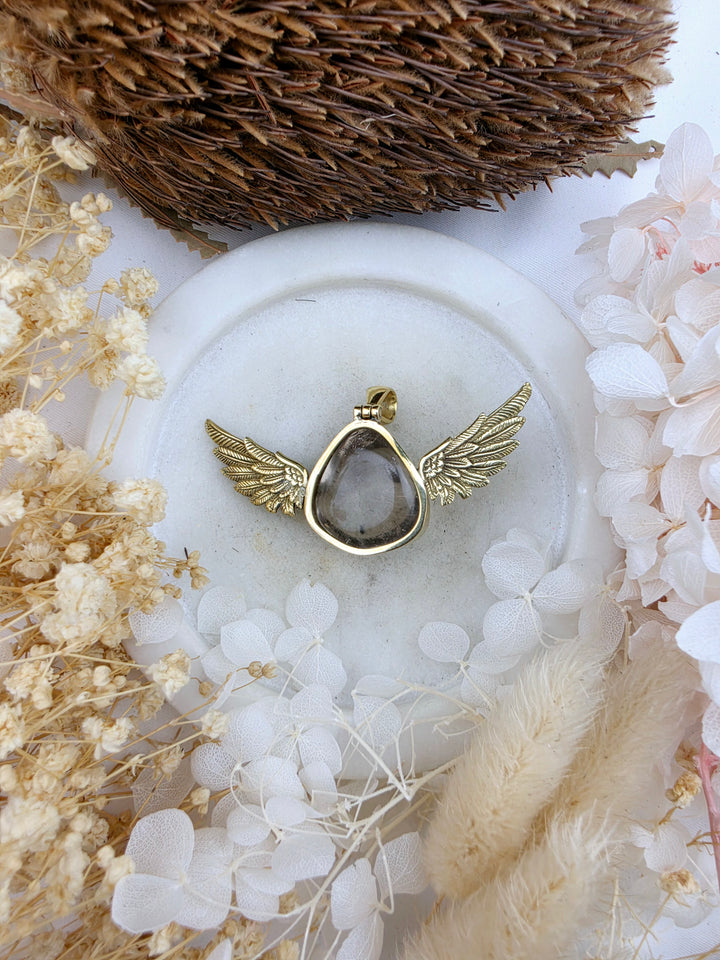 Smoky Quartz Anahata Brass Pendant
