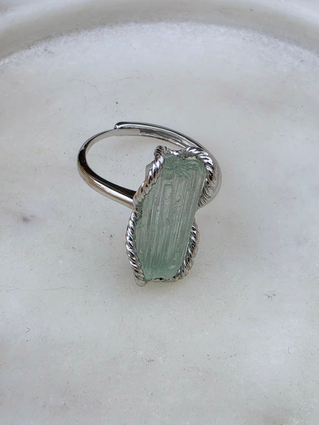 Aquamarine Natural Silver Ring (Adjustable)