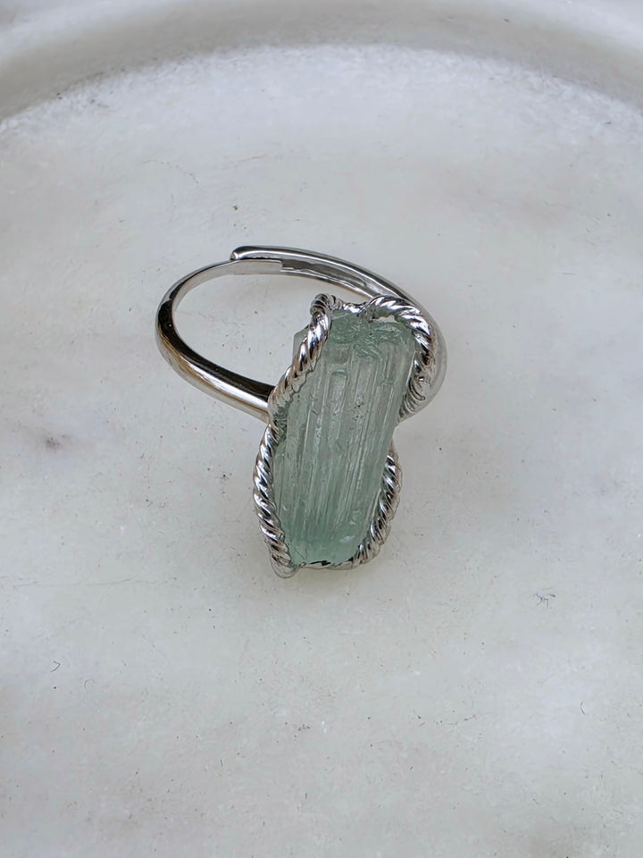 Aquamarine Natural Silver Ring (Adjustable)